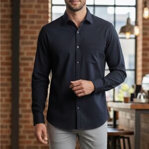 Casual Button Up Collared Shirt, Men’s L, Gray Bluish